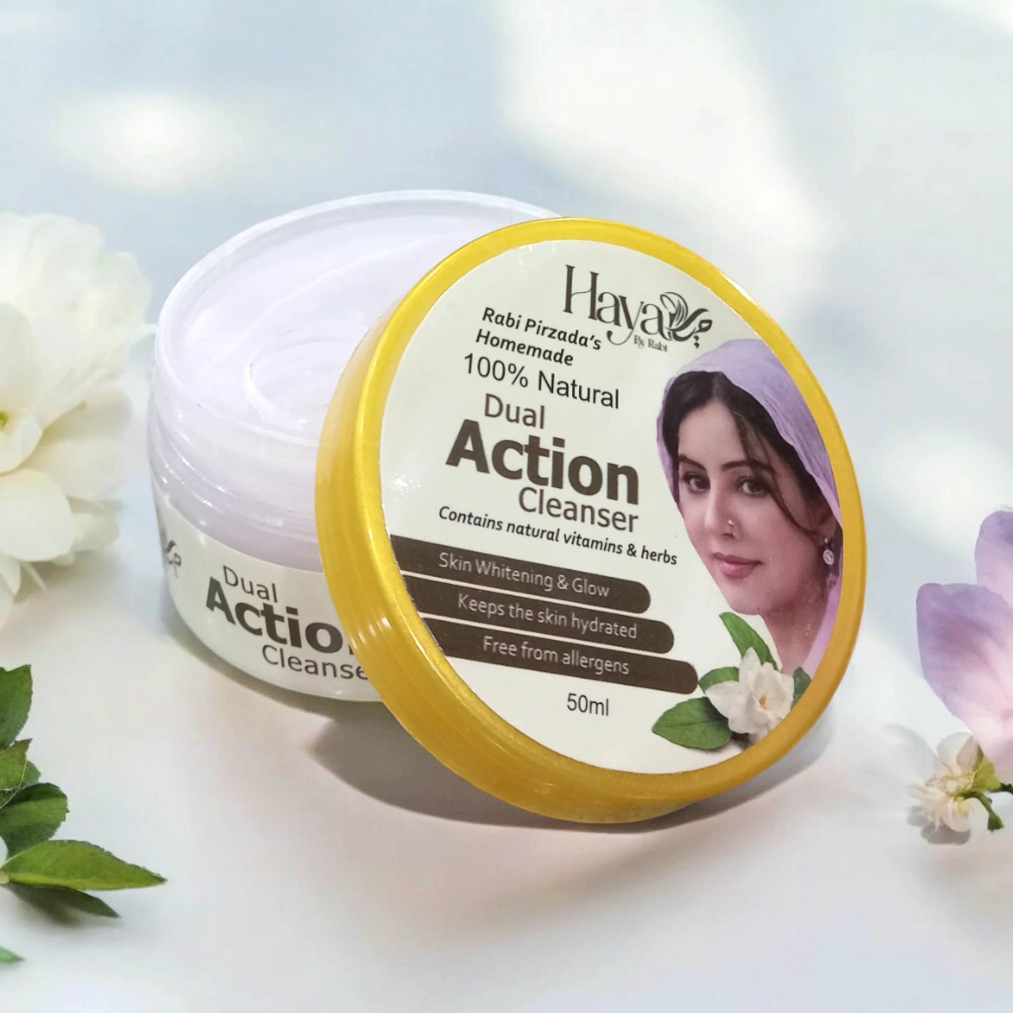 Haya by Rabi Dual Action Cleanser for skin whitening, glow, and deep hydration.