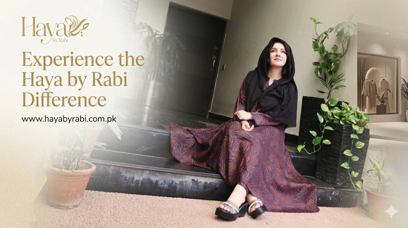 Experience the Haya by Rabi difference with elegant, modest patterned dresses and hijabs.