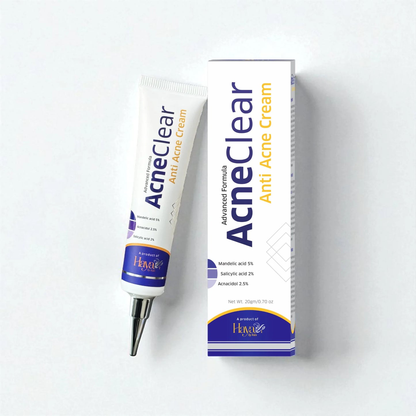 Haya by Rabi AcneClear Anti Acne Cream with Mandelic Acid and Salicylic Acid for clear skin.