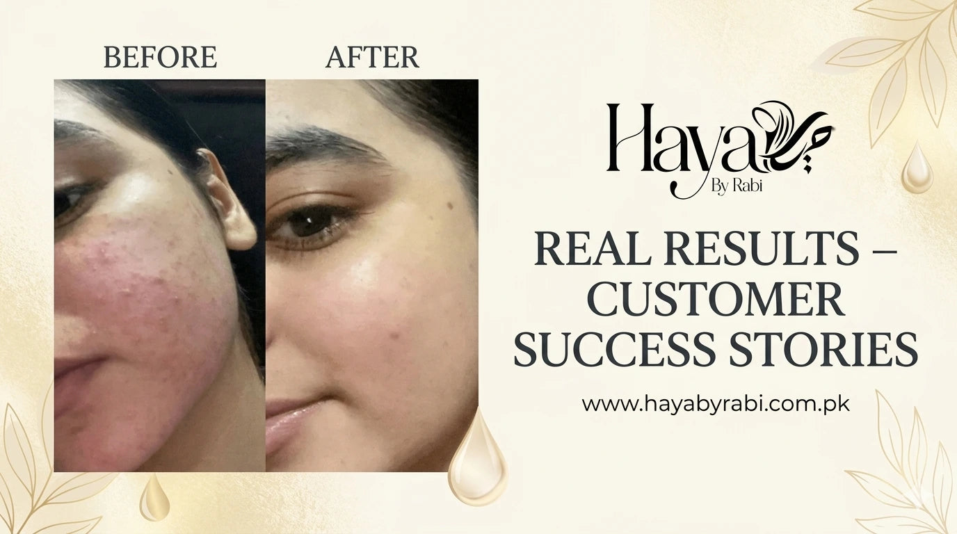Real skincare results and customer success stories by Haya by Rabi.
