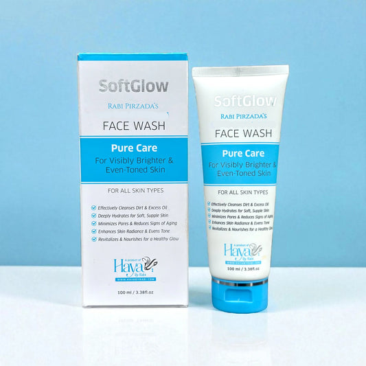 Haya by Rabi SoftGlow Face Wash for visibly brighter and even-toned skin, suitable for all skin types.